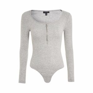 Topshop Tops - Topshop Gray Front Zip Ribbed Bodysuit Topshop Tops - Topshop Gray Front Zip Ribbed Bodysuit
